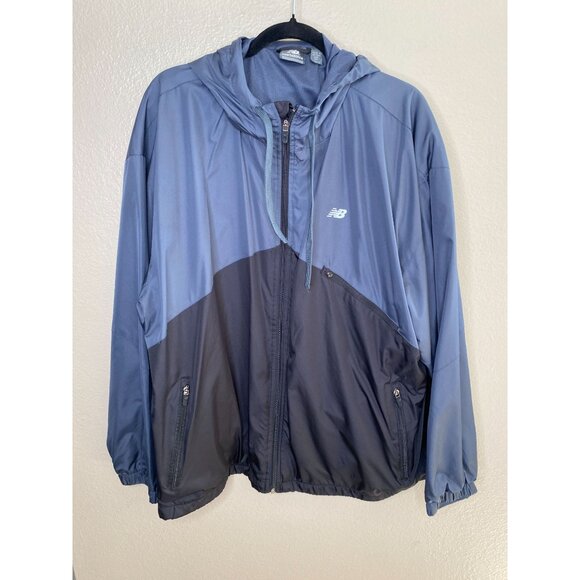 New Balance Mens 2XL Blue Hooded Lightweight Windbreaker Jacket Polyester - Picture 2 of 7